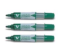 Pilot - Lote de 3 rotuladores para pizarra blanca V-Board Master, punta redonda, recargable, color verde
