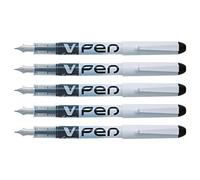 PILOT Lote de 5 bolígrafos desechables V-Pen borrable punta media negra