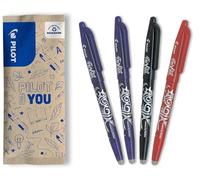 PILOT - Pack de 4 bolígrafos FriXion Ball 07 - Bolígrafo borrable con tinta termosensible - Bolígrafo roller recargable - 2 azules, 1 negro, 1 rojo - Punta media