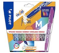 PILOT - Paquete de 12 FriXion Ball - Bolígrafo Borrable con Tinta Termosensible - Bolígrafo Rollerball Recargable - 12 Colores - Punta Media