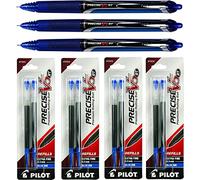Pilot Precise V5 Rt, 3 Pens 26063 with 4 Packs of Refills, Blue Ink, 0.5mm XF