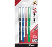Pilot Precise V5 Stick Bolígrafo de tinta líquida con punta extrafina (0,5 mm), tinta negro/azul/rojo/verde, paquete de 4 (94202)