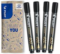 PILOT - Set de 4 Rotuladores Permanentes SCA 400 - Tinta Indeleble para Todas las Superficies - Alta Cobertura y Durabilidad - Negro - Punta de Cincel (4,5 mm) para Líneas Finas o Más Anchas