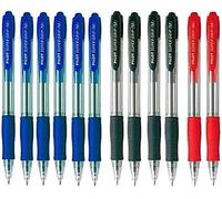 Pilot Super Grip Bolígrafos Retráctiles, Pack de 12, Azul Negro Rojo | Punta Media