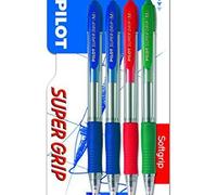 Pilot Supergrip - BolÃgrafo retrÃ¡ctil. Tinta base aceite, Azul - Azul - Rojo - Verde, 4 unidades