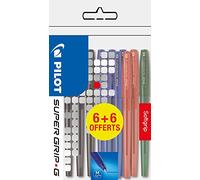 Pilot Supergrip G Capuchon - Bolígrafo (12 unidades, punta media), color negro, azul, rojo y verde