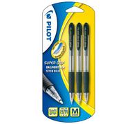 Pilot Supergrip - Lote de 3 bolígrafos (punta mediana), color negro
