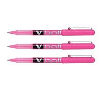 Pilot V Ball VB5 - Lote de 3 bolígrafos roller (tinta líquida, punta metálica, color rosa