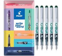PILOT V PEN - Pluma estilográfica desechable borrable, punta de punta de 0,6 mm, línea media, en paquete de regalo, paquete de 5, tinta verde