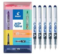 Pilot V PEN - Pluma estilográfica desechable borrable, punta de punta de 0,6 mm, línea media, paquete de 5 unidades, tinta azul