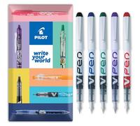 Pilot V PEN - Pluma estilográfica desechable borrable, punta de punta de 0,6 mm, línea media, paquete de 5 unidades, negro, azul, rojo, verde y violeta