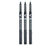 Pilot V5 BX - Bolígrafo de punta redonda (punta de 0,5 mm, trazo de 0,3 mm, 3 unidades), color negro