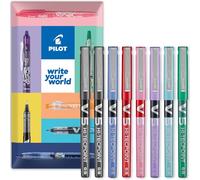 PILOT V5 Hi-Tecpoint - Bolígrafo de punta fina de 0,5 mm, 2 tintas negras, azules, azules claras, verdes, violetas, rosas y rojas, 8 unidades