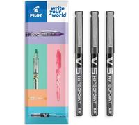 Pilot V5 Hi-Tecpoint - Bolígrafo de punta redonda (punta fina de 0,5 mm, tinta negra, 3 unidades)