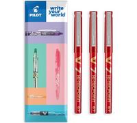PILOT V7 Hi-Tecpoint - Bolígrafos de punta redonda (tinta líquida, punta mediana de 0,7 mm, en paquete de regalo, 3 unidades), color rojo
