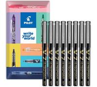 PILOT V7 Hi-Tecpoint - Bolígrafos de punta redonda (tinta líquida, punta mediana de 0,7 mm, tinta negra, en paquete de regalo, 8 unidades)