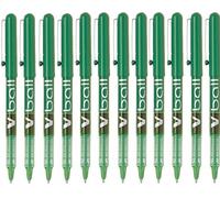 Pilot Pen Bolígrafos V Ball 7 – Punta de metal 0,7 mm, tinta líquida – Pack de 12 verde