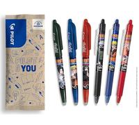 PILOT x NARUTO - Caja de 3 uds FriXion Ball + 3 uds FriXion Ball Clicker - Bolígrafo borrable - Naruto Shipudden Edición Limitada - Bolígrafos roller recargables - Negro, Azul, Rojo - Punta media