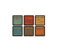 Pimpernel Juego de 6 Posavasos Retro para la Hora del Almuerzo, Posavasos con Respaldo de Corcho con Resistencia al Calor y protección contra Las Manchas para té, café y Uso Diario, 10,5 x 10,5 cm