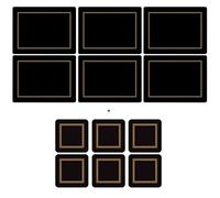 Pimpernel negro clásico, 6 manteles individuales + 6 posavasos