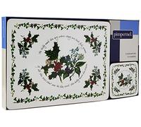 Pimpernel The Holly and The Ivy - Juego de 6 manteles Individuales y 6 Posavasos, Madera con Respaldo de Corcho, 30,5 x 23 cm y 10,5 x 10,5 cm