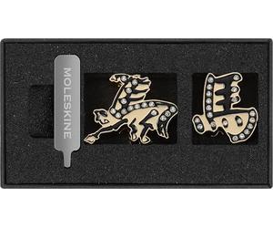 Pin Moleskine Año del Caballo - Set de Pins Negro con Acabado Dorado para Cuadernos y Agendas, Accesorios Decorativos e Idea de Regalo