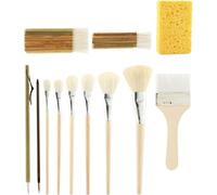 Pinceles de cerámica Malpinsel para esmaltado de cerámica, juego de 12 pinceles para manualidades con diferentes formas, cerdas de pelo de cabra, mangos de madera, set para alfarería, pinceles para ce