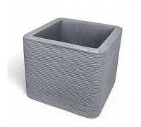 Pincho Maceteros Grandes Exterior Macetas Cuadradas, Tiestos para Plantas Interior, Decoración Terraza Exterior + Textura Piedra, Plástico PE Anti-UV - 40×40×33 cm, Gris, Fondo Reforzado (1)