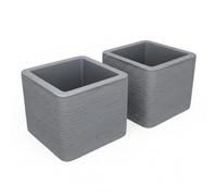 Pincho Maceteros Grandes Exterior Macetas Cuadradas, Tiestos para Plantas Interior, Decoración Terraza Exterior + Textura Piedra, Plástico PE Anti-UV - 40×40×33 cm, Gris, Fondo Reforzado (2)