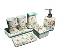 PINCHU Juego de Accesorios de Baño, 7 Piezas Set de Accesorios de Baño de Cerámica de Lujo, Soportes para Cepillos de Dientes, 2 Vaso, Dispensador de Jabón, Jabonera, Bandeja, Joyero