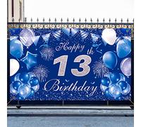 Pinenuts Cartel de fondo de feliz cumpleaños número 13, color azul, decoración de 13 cumpleaños para niños y niñas, póster de fondo para fotos, 3.5 x 6 pies