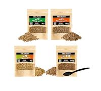 PINI Set de 4 x 1 kg de pellets de Madera Natural para Barbacoa y Parrilla, a Elegir Entre 4 variedades - Roble n.º 2, Especias BBQ n.º 6, Manzano n.º 9, Mezcla de Haya y Aliso n.º 10 - Aroma Natural