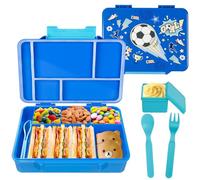 PinkSheep Fiambrera para niños de 1330 ml, contenedores de comida para niños sin BPA, a prueba de fugas con 5 compartimentos, volver a los escolares Daycare Fiambreras/Snack Contenedor (fútbol)