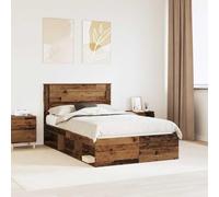 Pino macizo minimalista modelo moderno marrón 210 x 123 x 100 cm | Estructura de cama con cabecero Madera vieja 120x200 cm, Base de listones resistente, Camas modernas minimalistas para