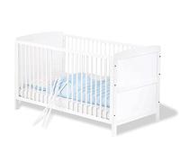 Pinolino Cama de bebé "Viktoria", para colchón de 70 x 140 cm, 3 barras extraíbles, parcialmente maciza, blanca, convertible en cama de adolescente, regulable en altura