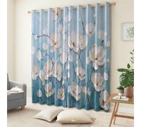 Pintura de aceite 3D cortina opaca con ojales, juego de 2 plantas de flor blanca, cortina térmica aislante, 91,5 x 214 cm, antifrío y calor, cortinas opacas con ojales, dormitorio, salón, decoración
