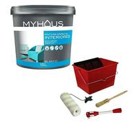 Pintura para paredes MyHaus + Kit para pintar con rodillo (Blanco, Mate, 15 l)
