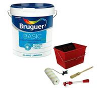 Pintura para paredes y techos Basic + Kit para pintar con rodillo (Blanco, Mate, 15 l)