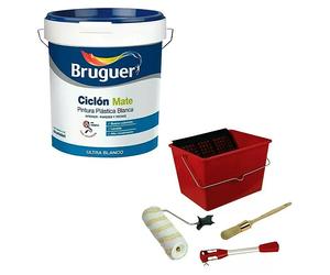 Pintura para paredes y techos Ciclón + Kit para pintar con rodillo (Blanco, Mate, 15 l)