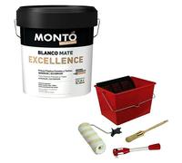 Pintura para paredes y techos Excellence + Kit para pintar con rodillo (Blanco, Mate, 15 l)