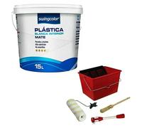 Pintura para paredes y techos + Kit para pintar con rodillo (Blanco, Mate, 15 l)