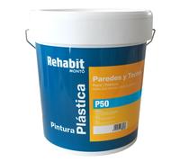 Pintura plástica satinada blanca.MONTO REHABIT P50. 15L Y 4L.
