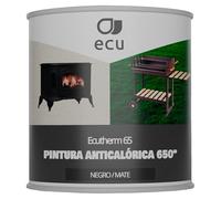 PINTURAS ECU - Pintura Anticalórica Negra Mate para altas temperaturas de hasta 650º - 375ml - Especial para estufas, chimeneas, hornos, barbacoas, aluminio (Negro Mate, 375 mililitros)