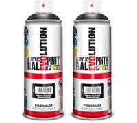 PINTY PLUS Evolution, Esmalte acrílico, Negro (Metallic Black), 400 ml (Paquete de 2)