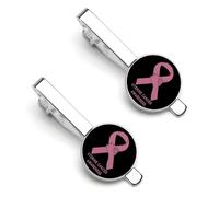 Pinza de corbata con diseño de la bandera de concientización sobre el cáncer de útero para hombre, juego de pinzas de corbata redondas y gemelos para accesorios de ropa de lujo (2 piezas)
