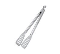 Pinza de inox con pequeña doblez en la punta para mayor agarre, de 34 cm. Tenaza de acero inoxidable. Tenacilla para especial para parrilla o barbacoa. Gray