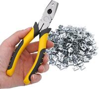 Pinza de montaje para alambre de acero Unyqoos® con 300 clips metálicos: herramienta de instalación para jaulas de alambre, jaulas para mascotas (gatos, perros, conejos), cercas para aves de corral y 