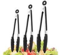 Pinzas de cocina para cocinar con puntas de silicona antiadherentes, 3 | Pinzas para freidora de aire caliente de acero inoxidable para cocinar, barbacoa, camping, ensalada, servir, hogar, comida