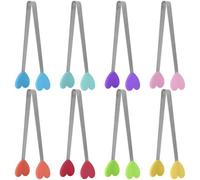 Pinzas mini para servir Ibenzoa®, fabricadas en acero inoxidable apto para alimentos, juego de 8 unidades con mangos de silicona antideslizantes, 0,8 mm, aptas para lavavajillas – ideales para cubitos