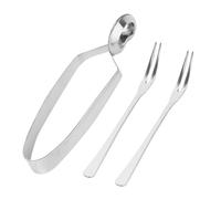 Pinzas para Caracoles Agarre Mano 3 Piezas, de Acero Inoxidable | Ostras y Huevos, Servicio en Buffet y Barbacoa, Plata, Incluye una Pinza y Dos Tenedores